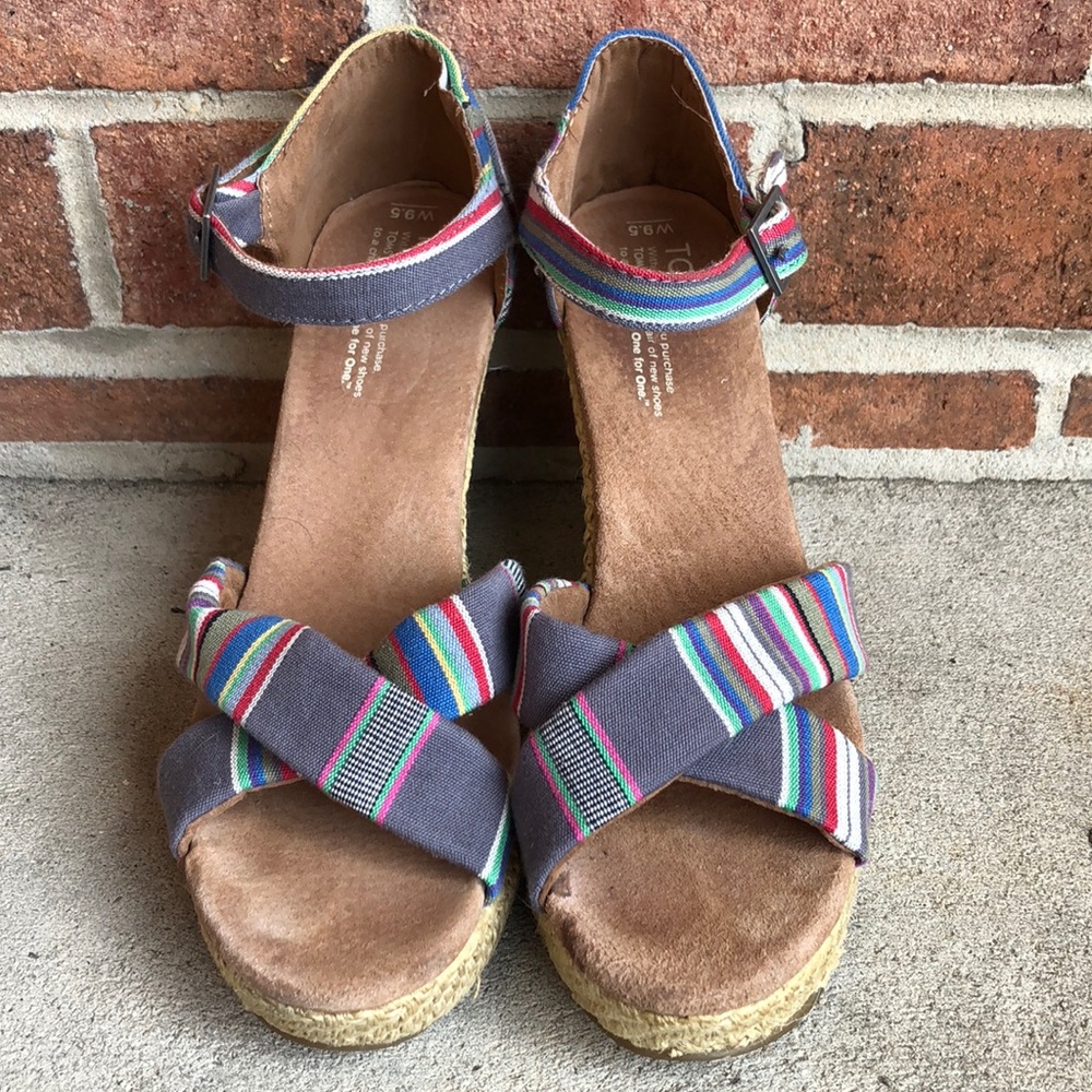 TOMS Striped Wedge Sandals! Multicolor!